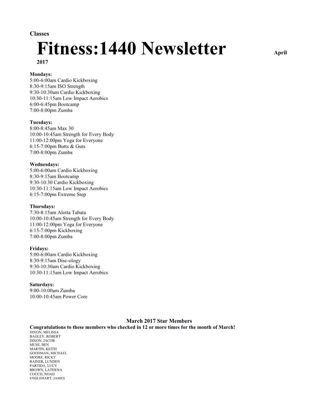 Fitness:1440 Newsletter April2017