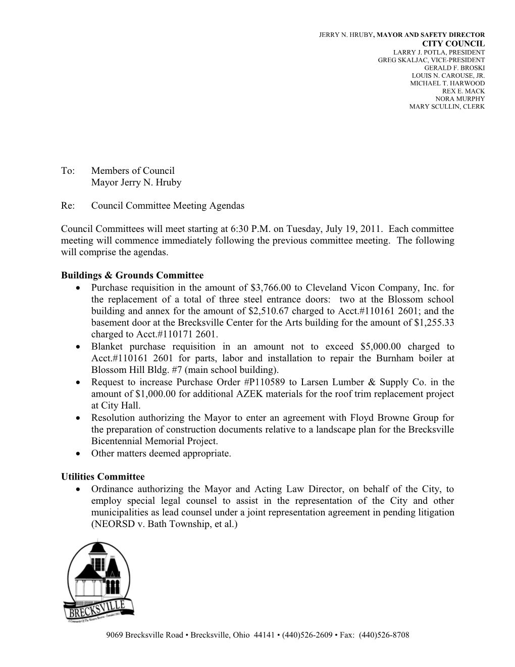 7-19-11 Council Committee Agendas