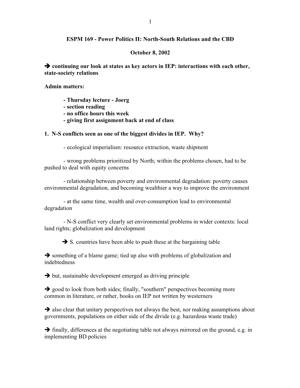 ESPM 169 - Power Politics II: North-South Relations and the CBD