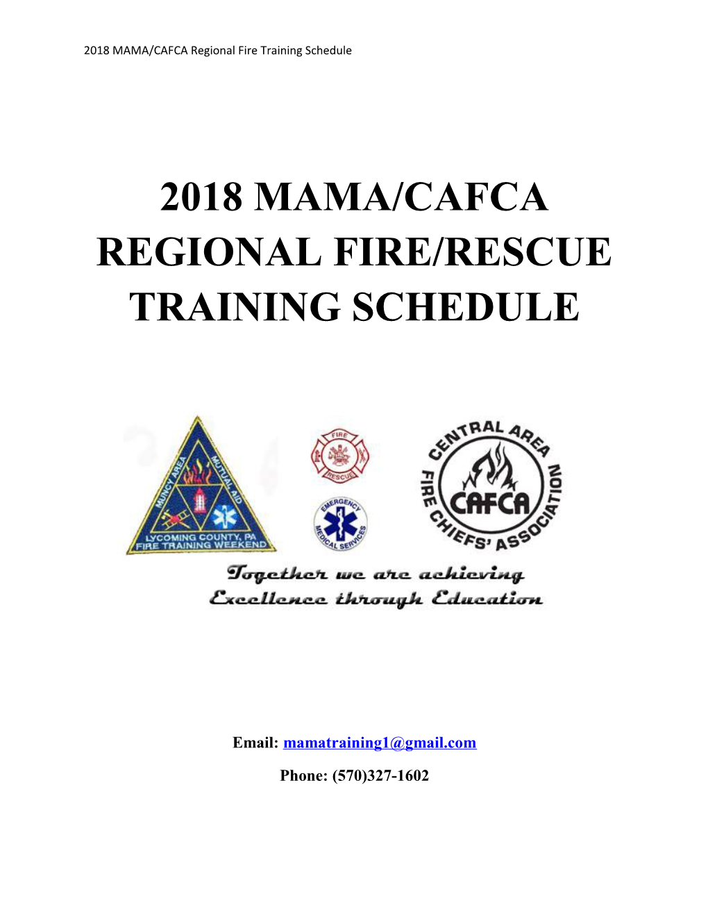 2018 Mama/Cafca Regional Fire/Rescue Training Schedule