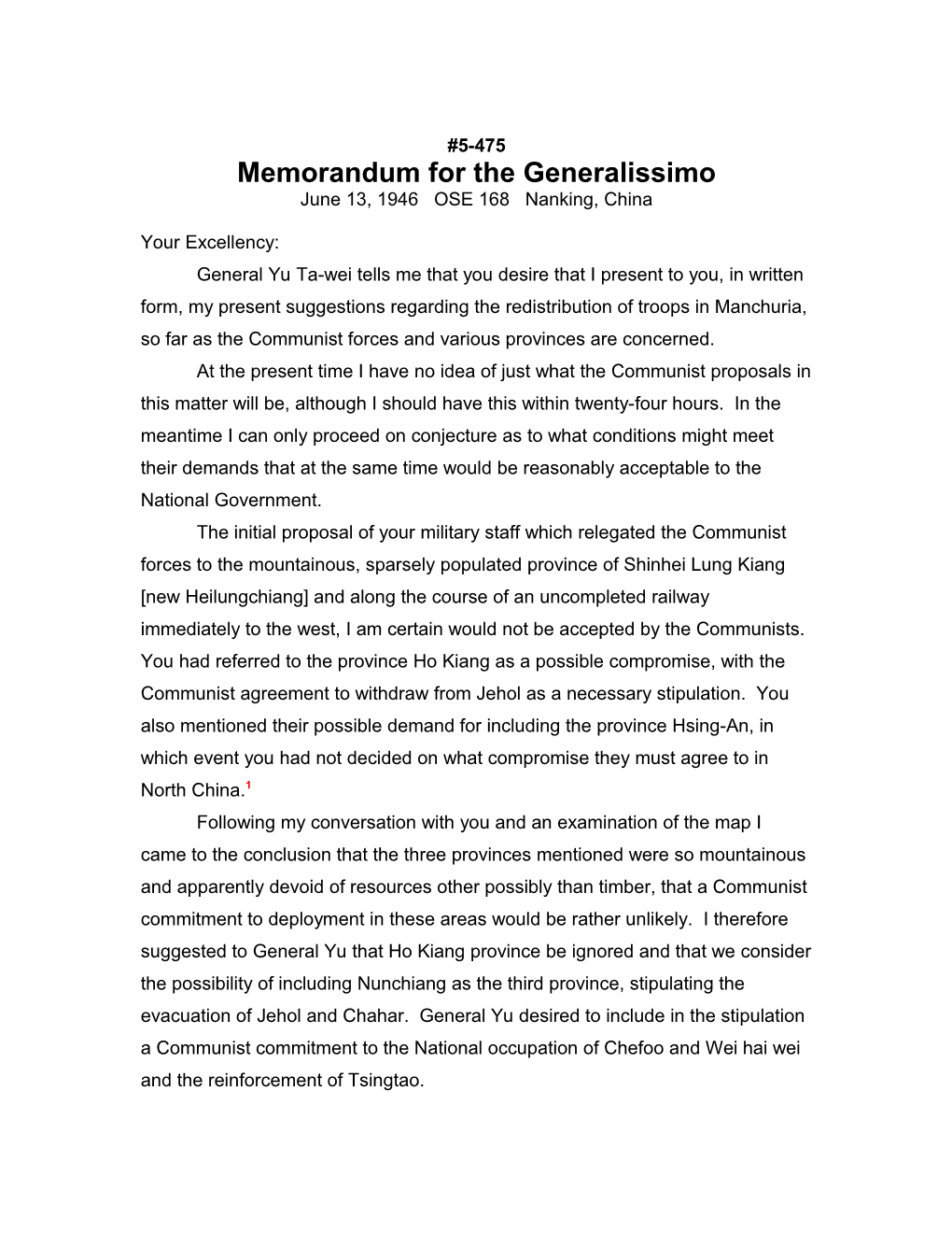 Memorandum for the Generalissimo