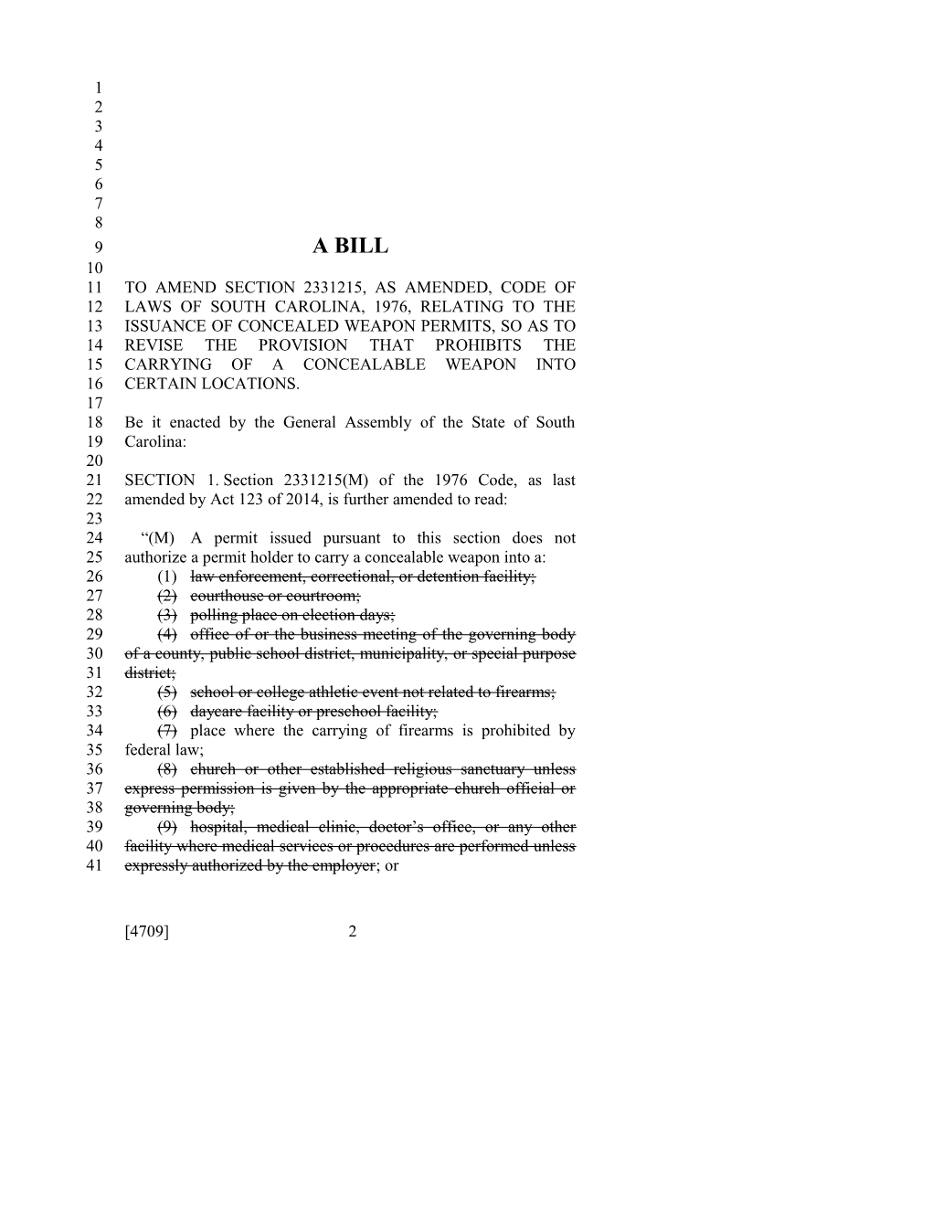 2017-2018 Bill 4709: Concealed Weapons Permits - South Carolina Legislature Online