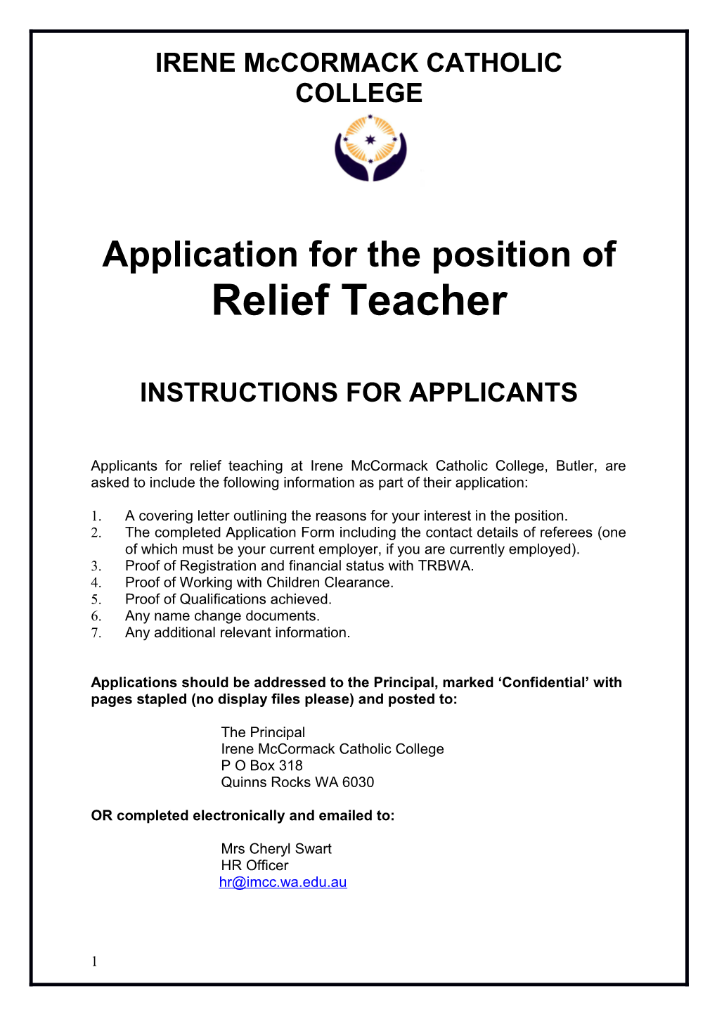 Application for the Position of Teacher