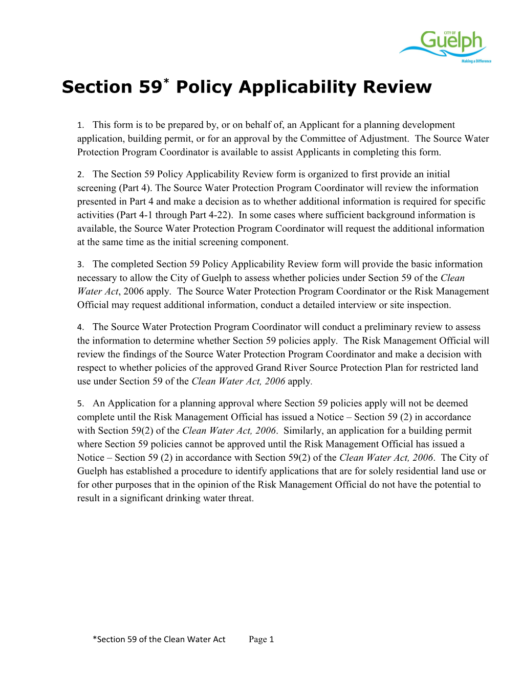 Section 59* Policy Applicability Review