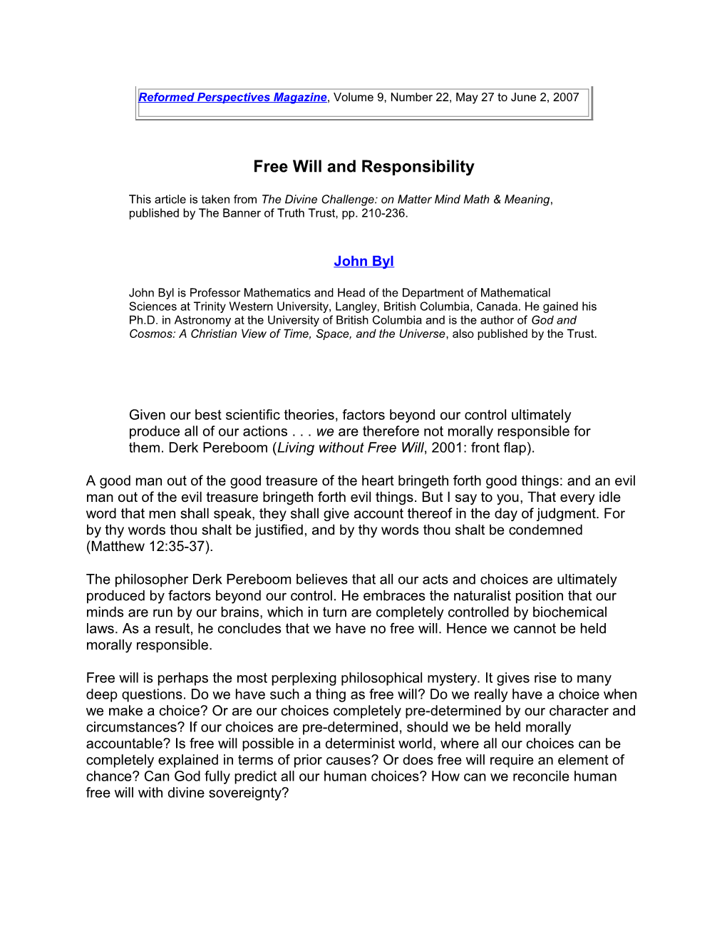 Free Will and Responsibility
