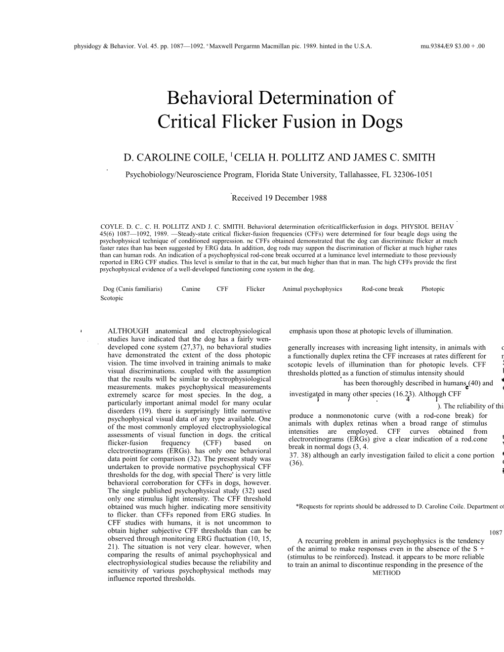 Physidogy & Behavior. Vol. 45. Pp. 1087 1092. E Maxwell Pergarmn Macmillan Pic. 1989. Hinted