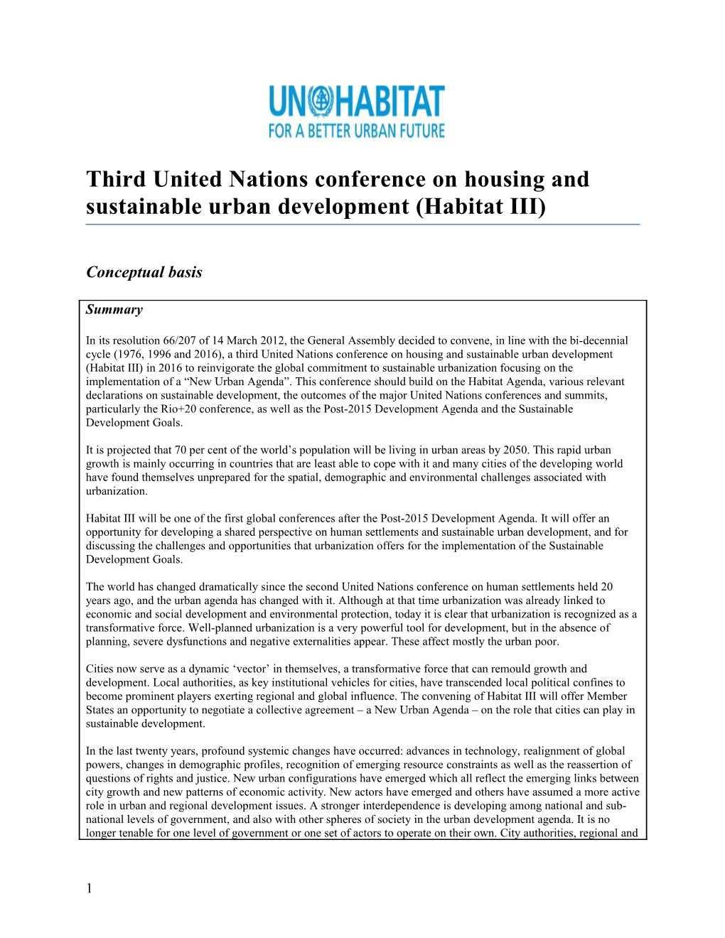 Third United Nations Conference on Housing and Sustainable Urban Development (Habitat III)