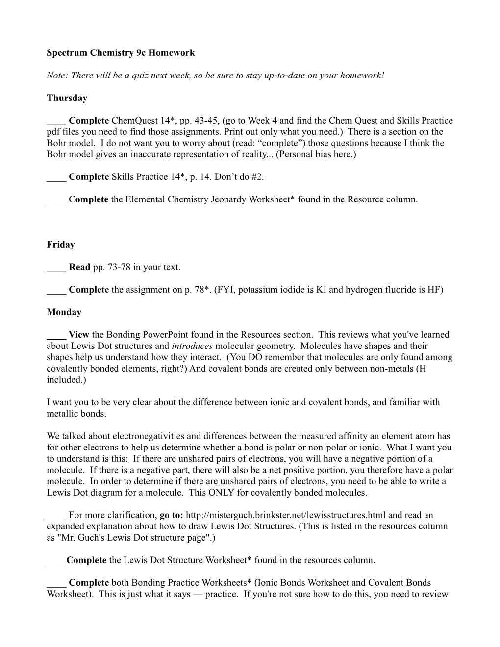 Spectrum Chemistry 9C Homework