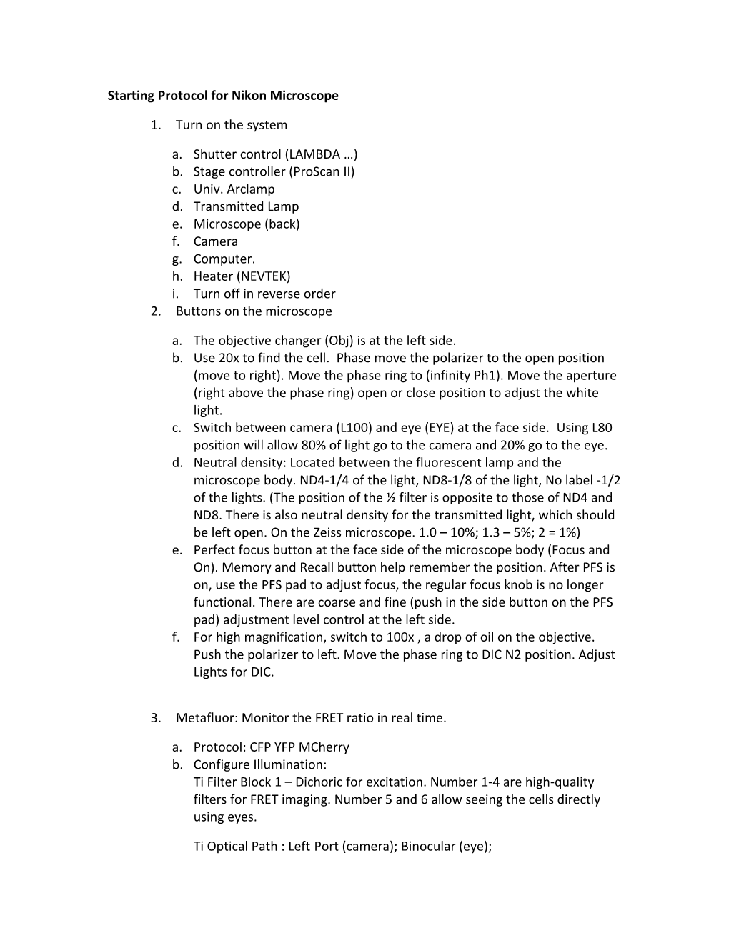 Starting Protocol for Nikon Microscope