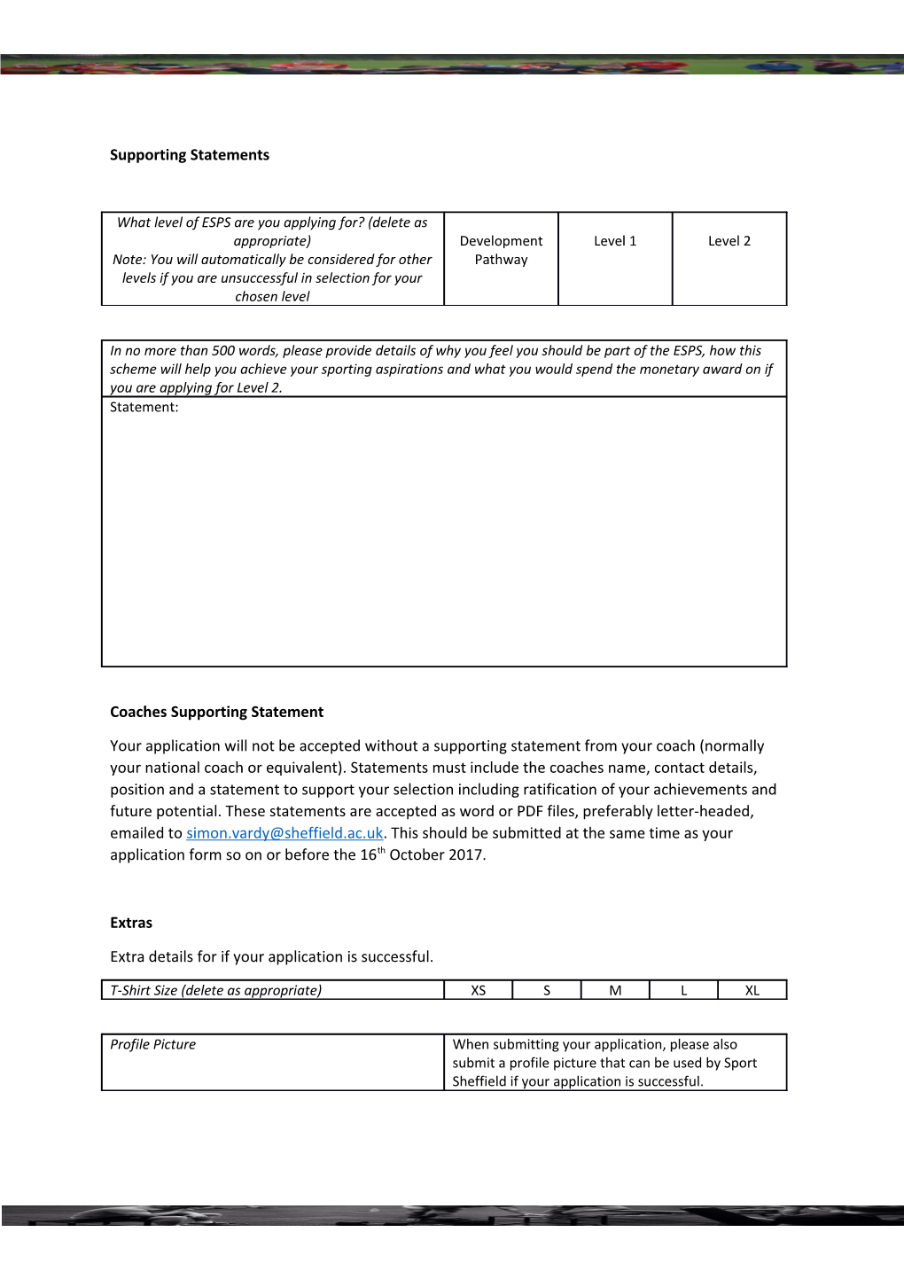 Elite Sports Performance Scheme 2017/18 Application Form