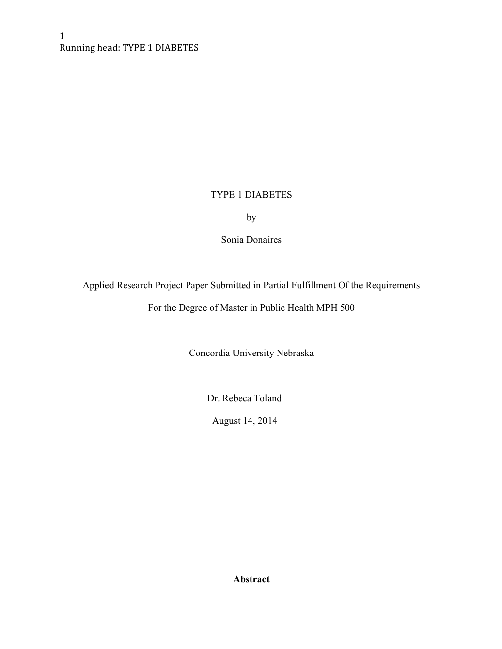 Applied Research Project Paper Submitted in Partial Fulfillment of the Requirements