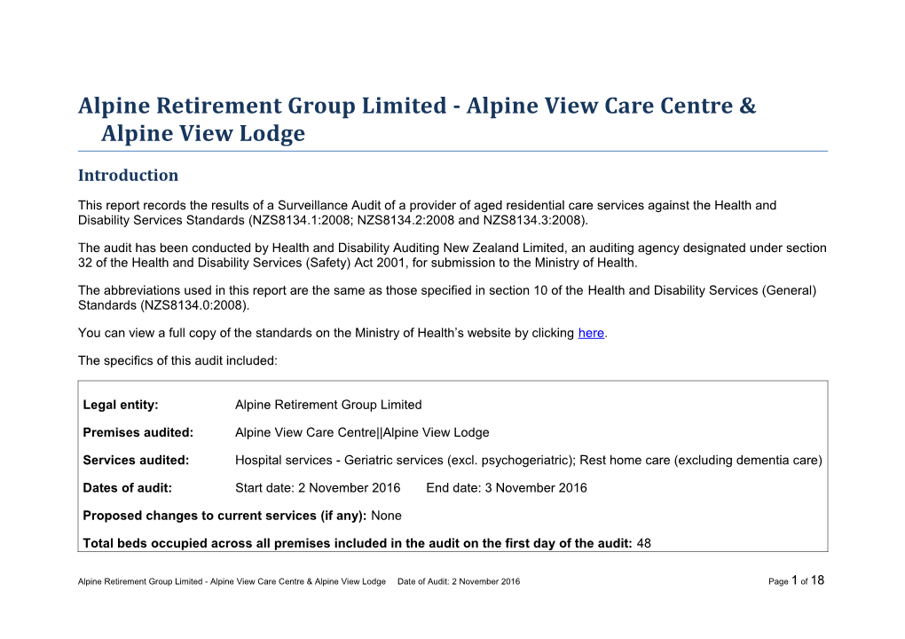 Alpine Retirement Group Limited - Alpine View Care Centre & Alpine View Lodge
