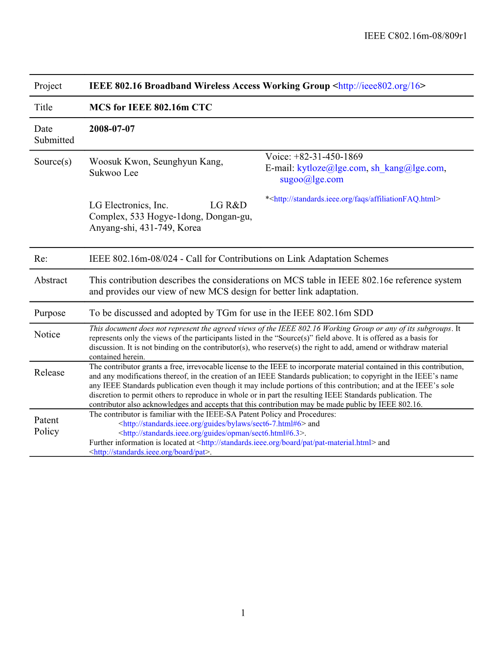 MCS for IEEE 802.16M CTC