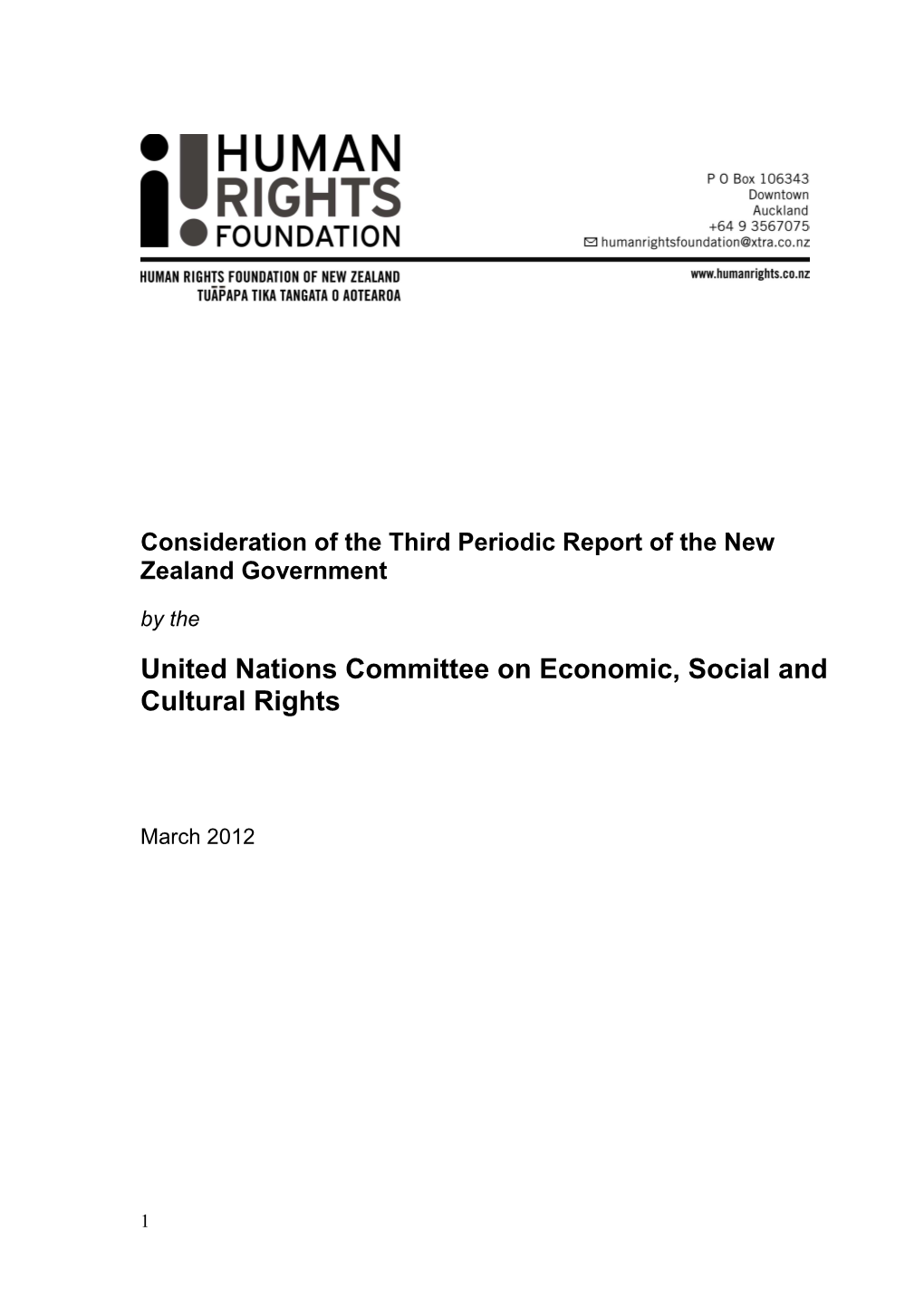 Consideration of the Third Periodic Report of the New Zealand Government
