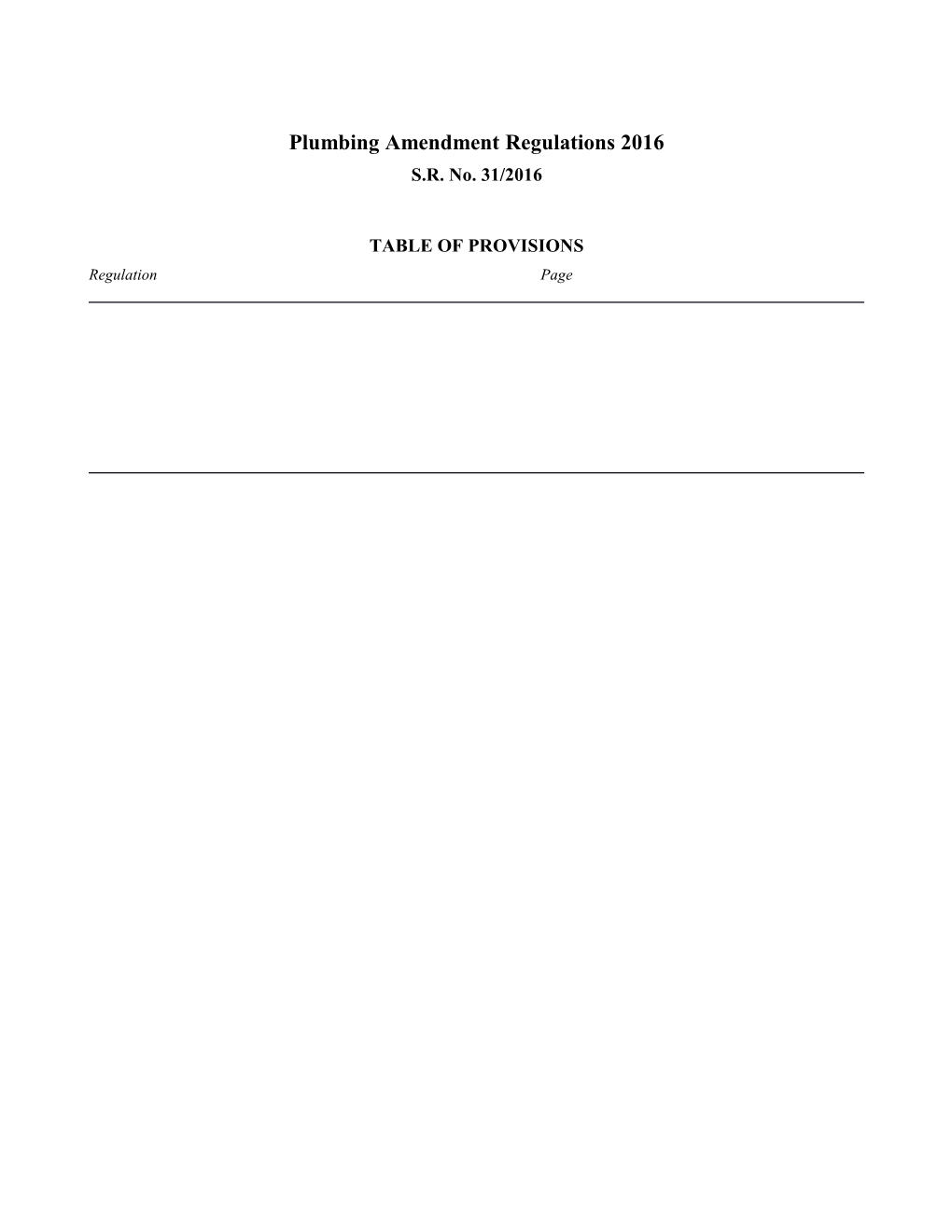 Plumbing Amendment Regulations 2016