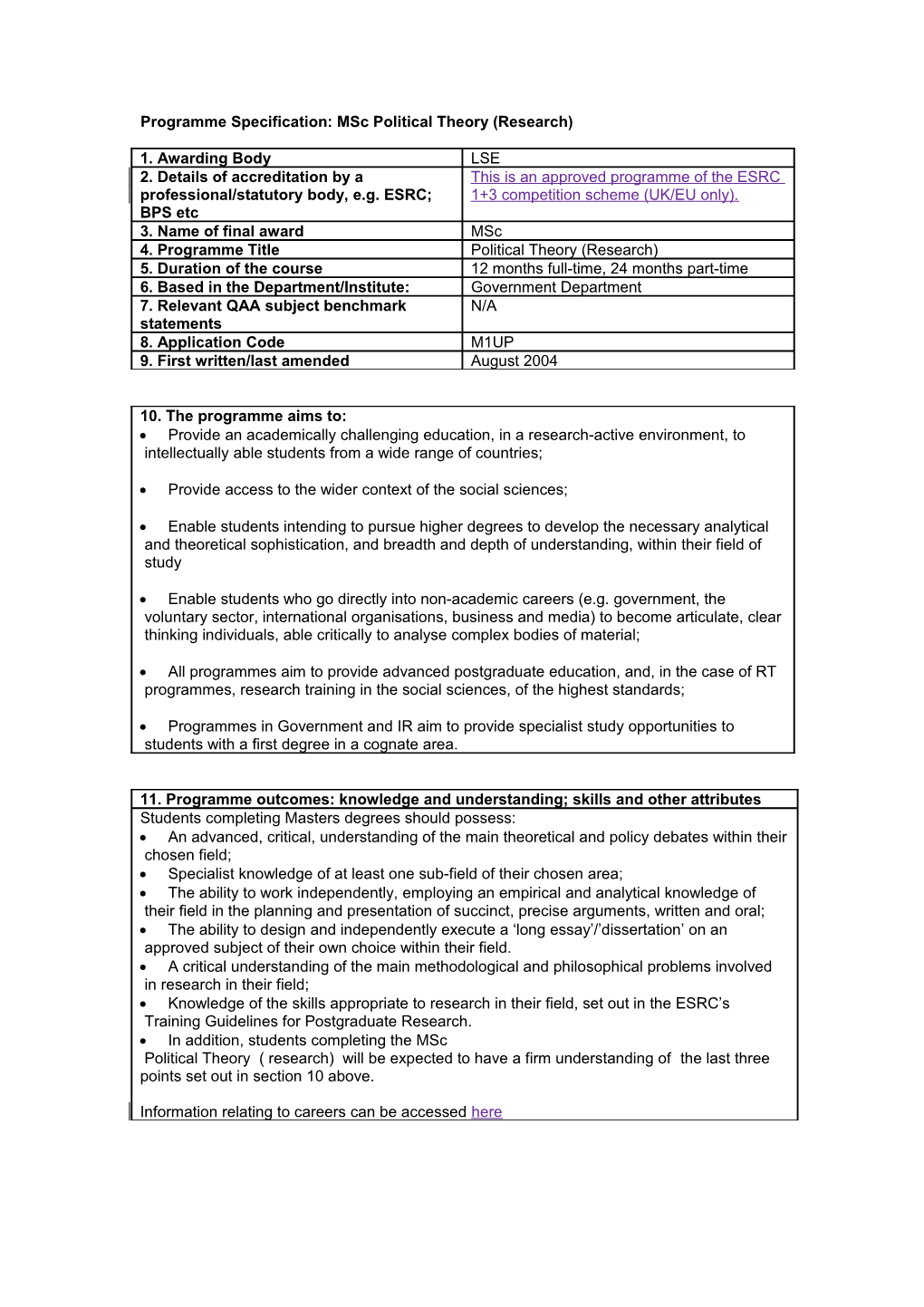 Programme Specification: Msc Political Theory (Research)