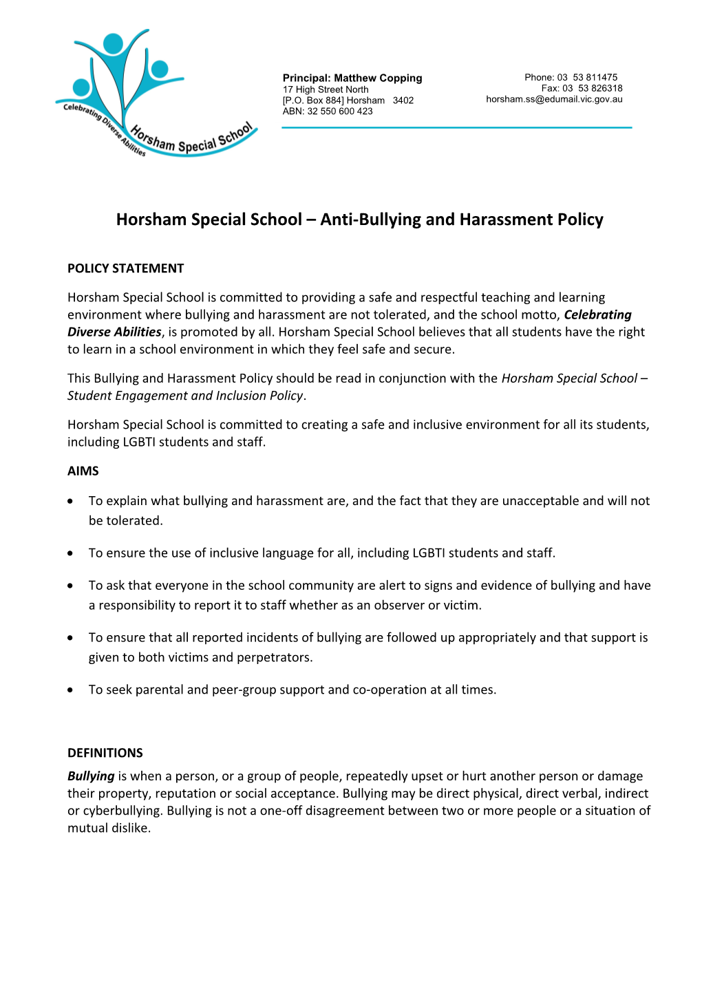 Horsham Special School Anti-Bullying and Harassment Policy