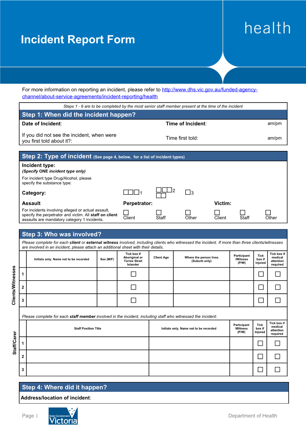 Department of Health Incident Reporting Form