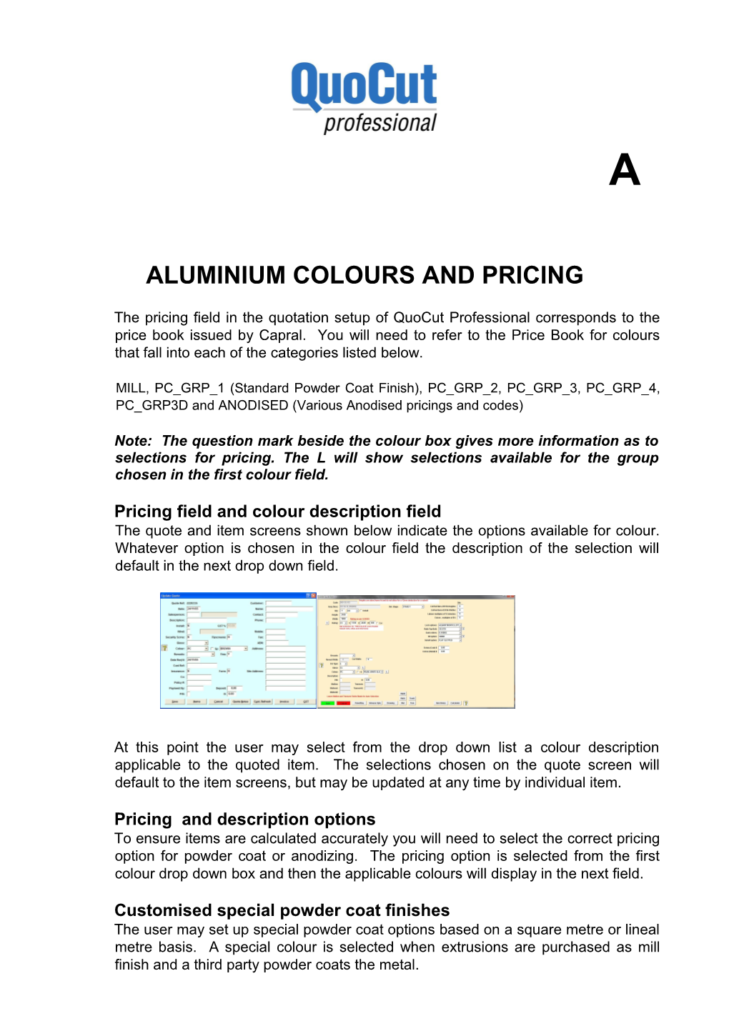 Aluminium Colours and Pricing