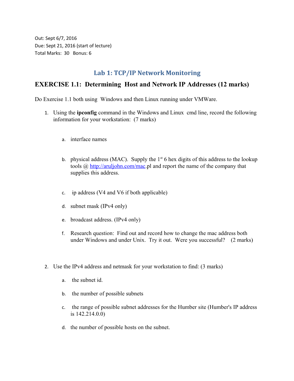 Lab 1: TCP/IP Network Monitoring