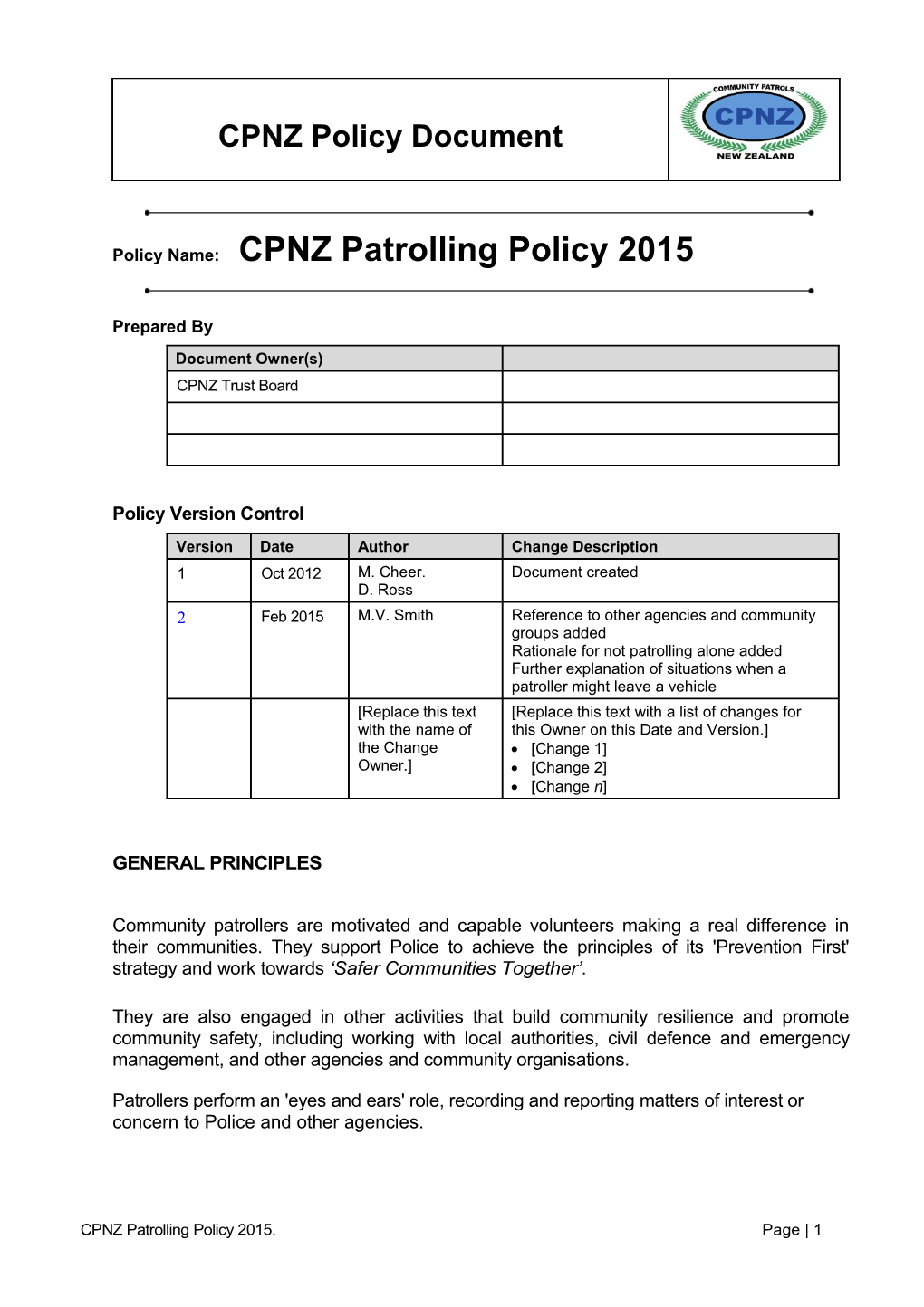 CPNZ Policy Document
