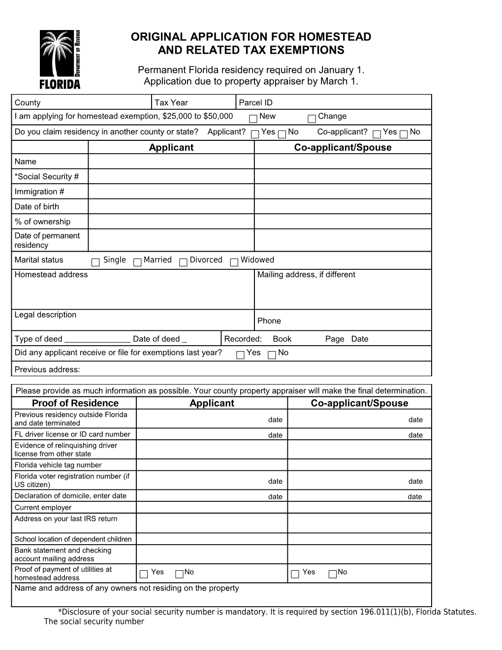 Original Application for Homestead Exemptions