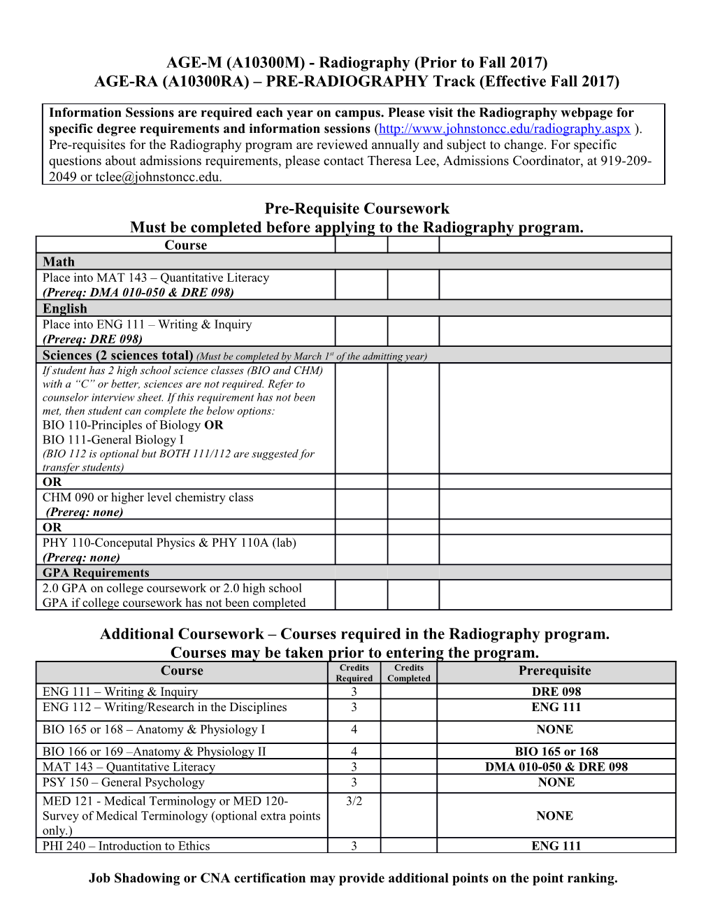 AGE-M (A10300M) - Radiography(Prior to Fall 2017)