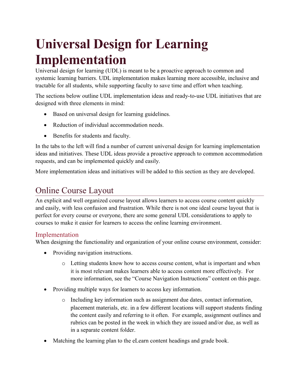 Universal Design for Learning Implementation