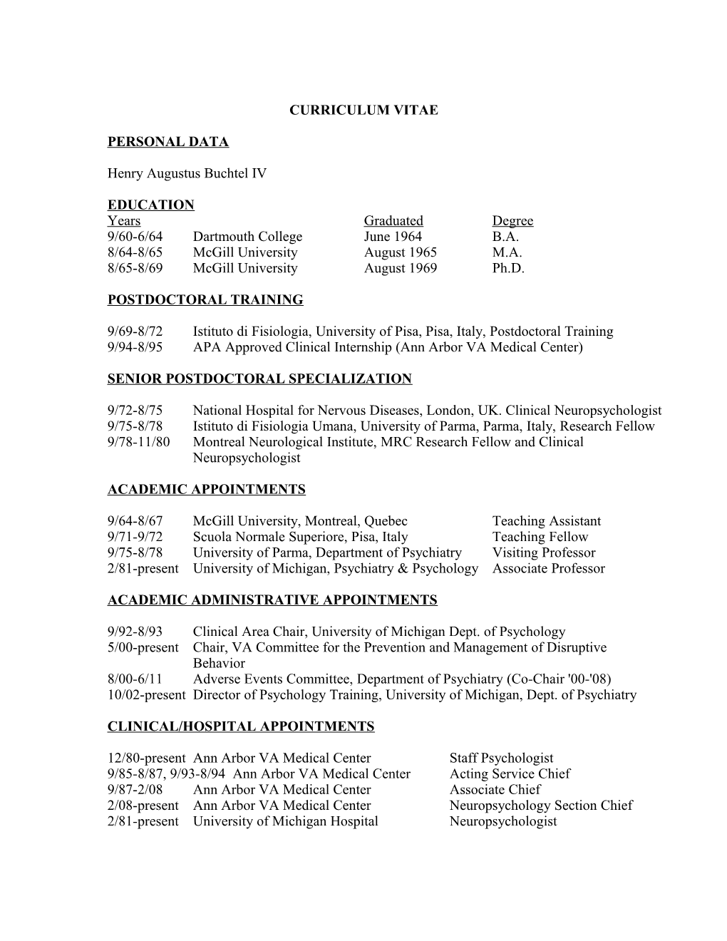 Sample Curriculum Vitae in Medical School Format