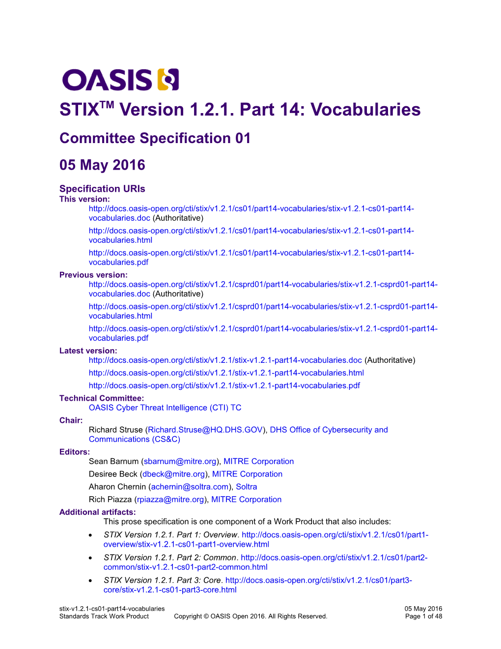 STIX Version 1.2.1. Part 14: Vocabularies