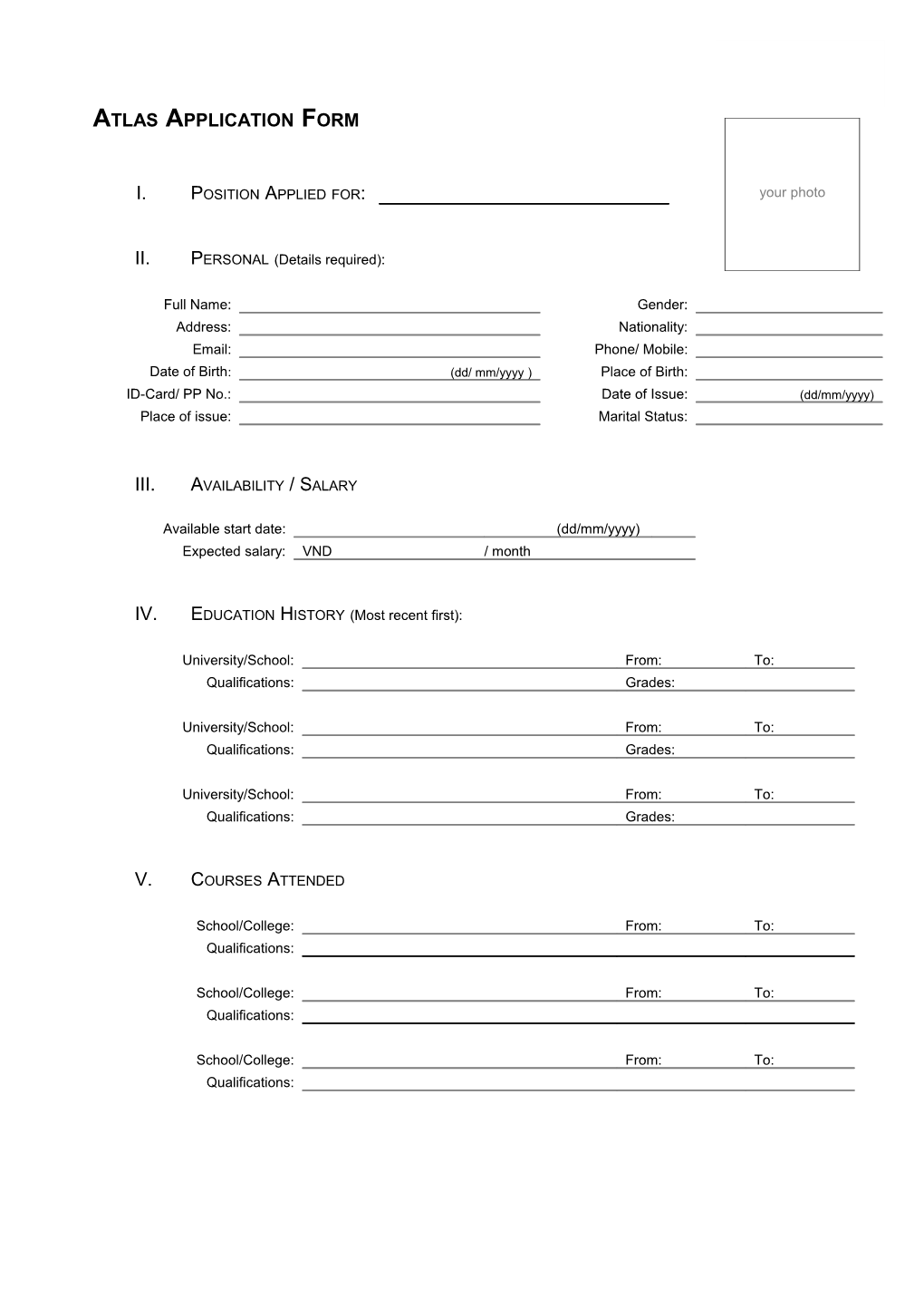 Atlas Application Form