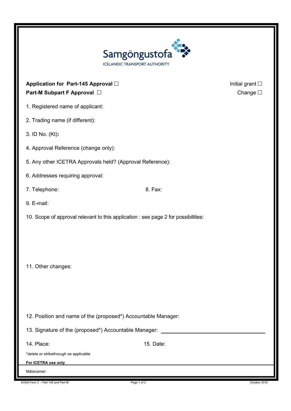 EASA Form 2 Part 145And Part-Mpage 1 of 2October 2015