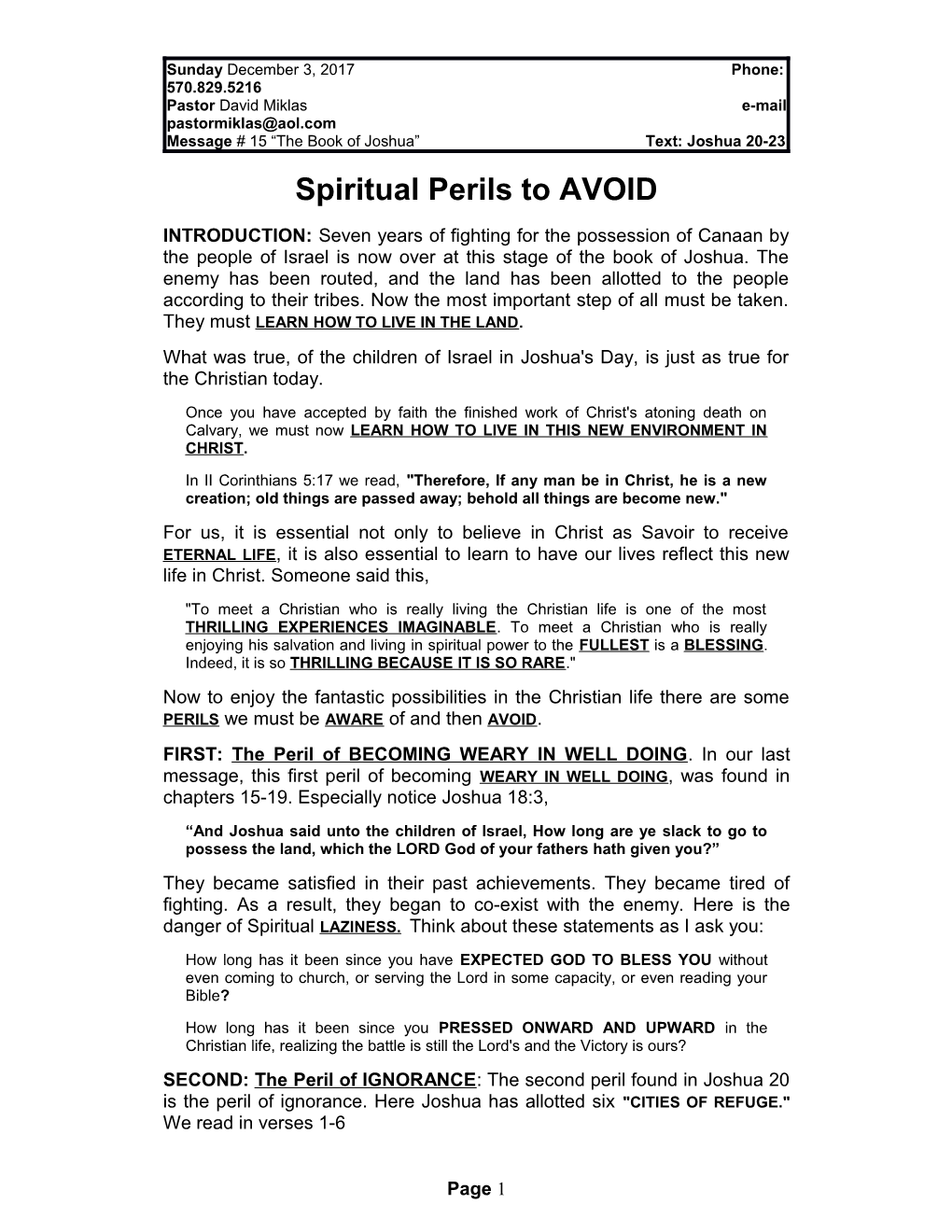 Joshua - Spirital Perils to AVOID