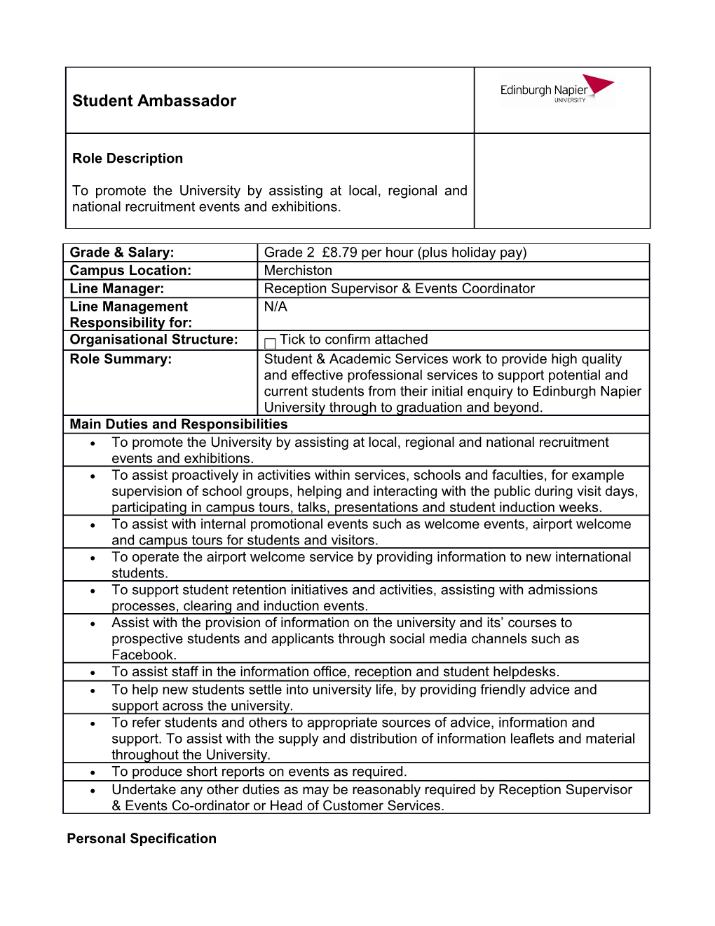 Student Ambassador - Job Description 2014-15