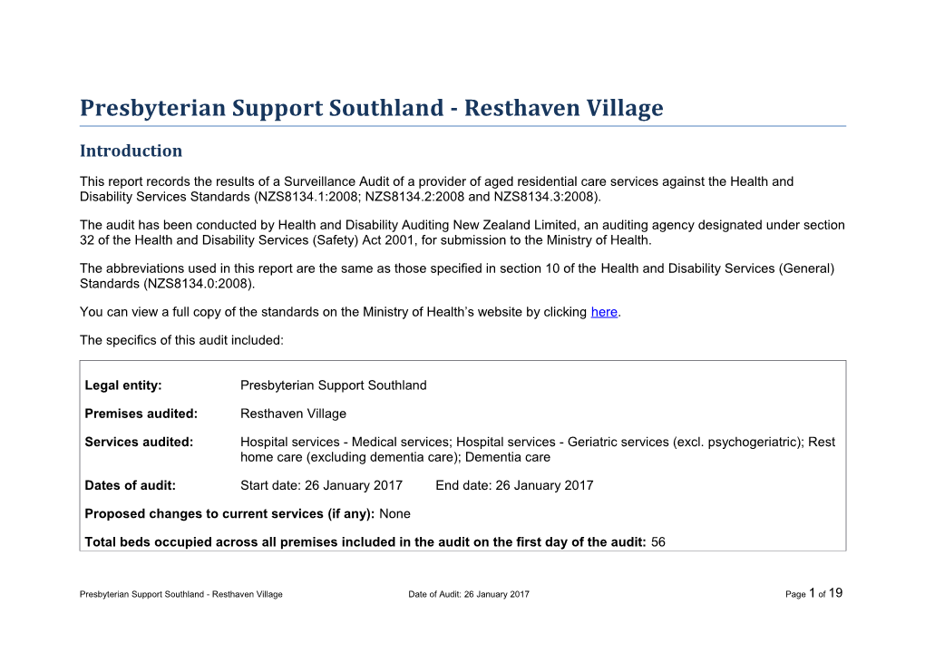 Presbyterian Support Southland - Resthaven Village