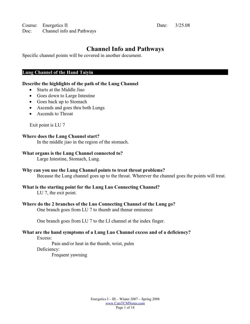 Channel Info and Pathways