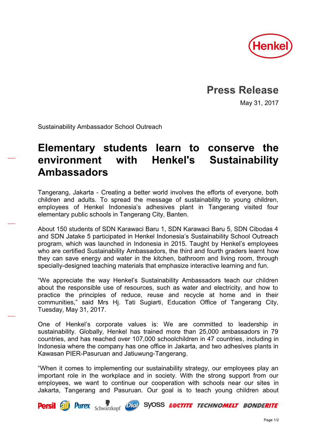 Elementary Students Learn to Conserve the Environment with Henkel's Sustainability Ambassadors