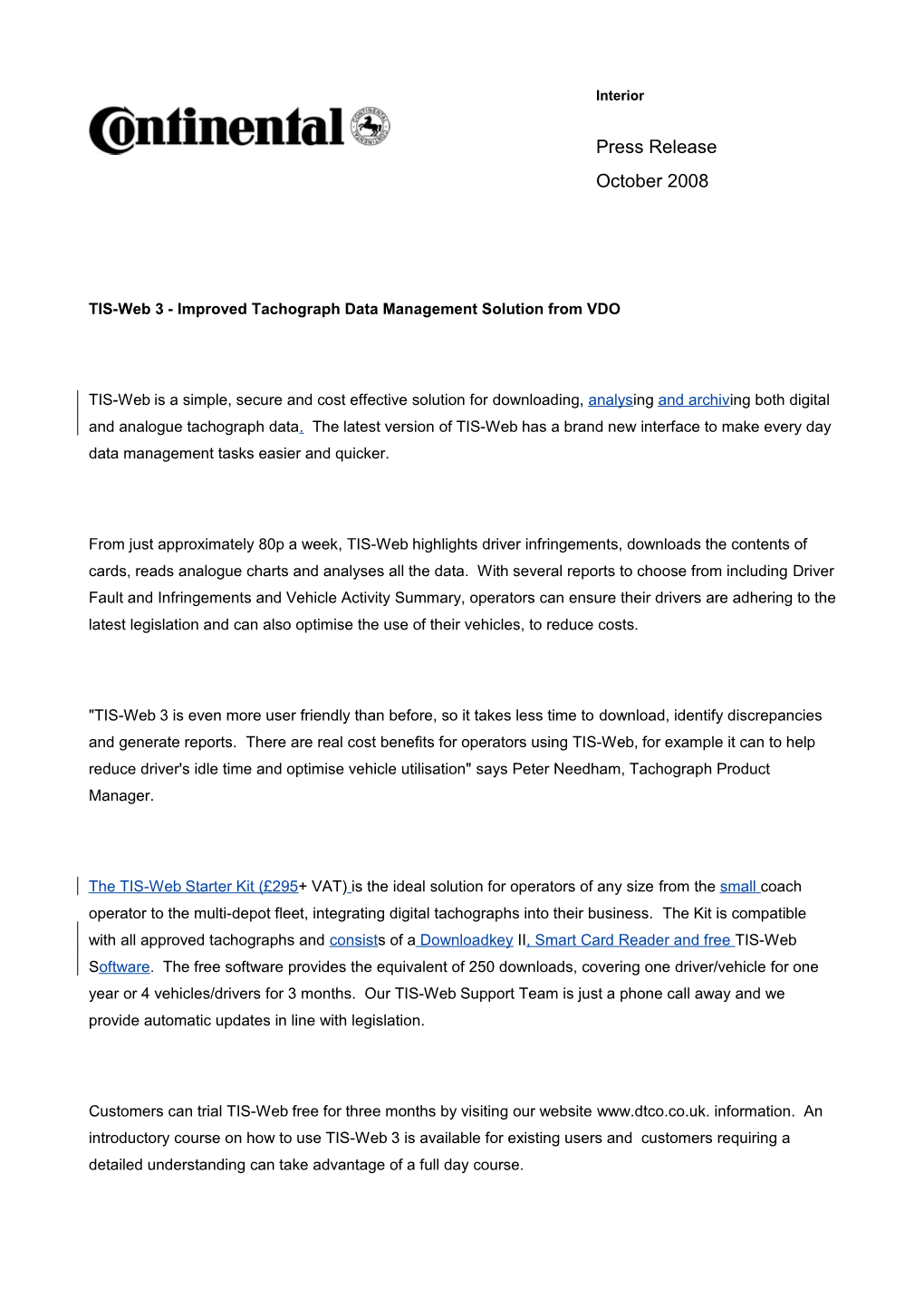 TIS-Web 3 - Improved Tachograph Data Management Solution from VDO