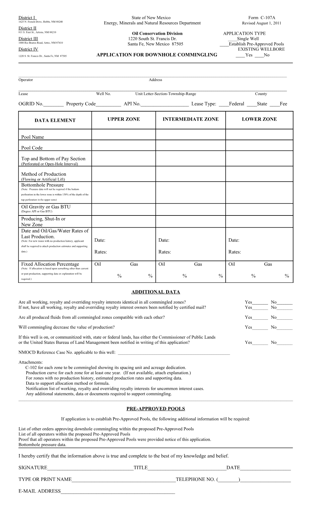 District I State of New Mexico Form C-107A