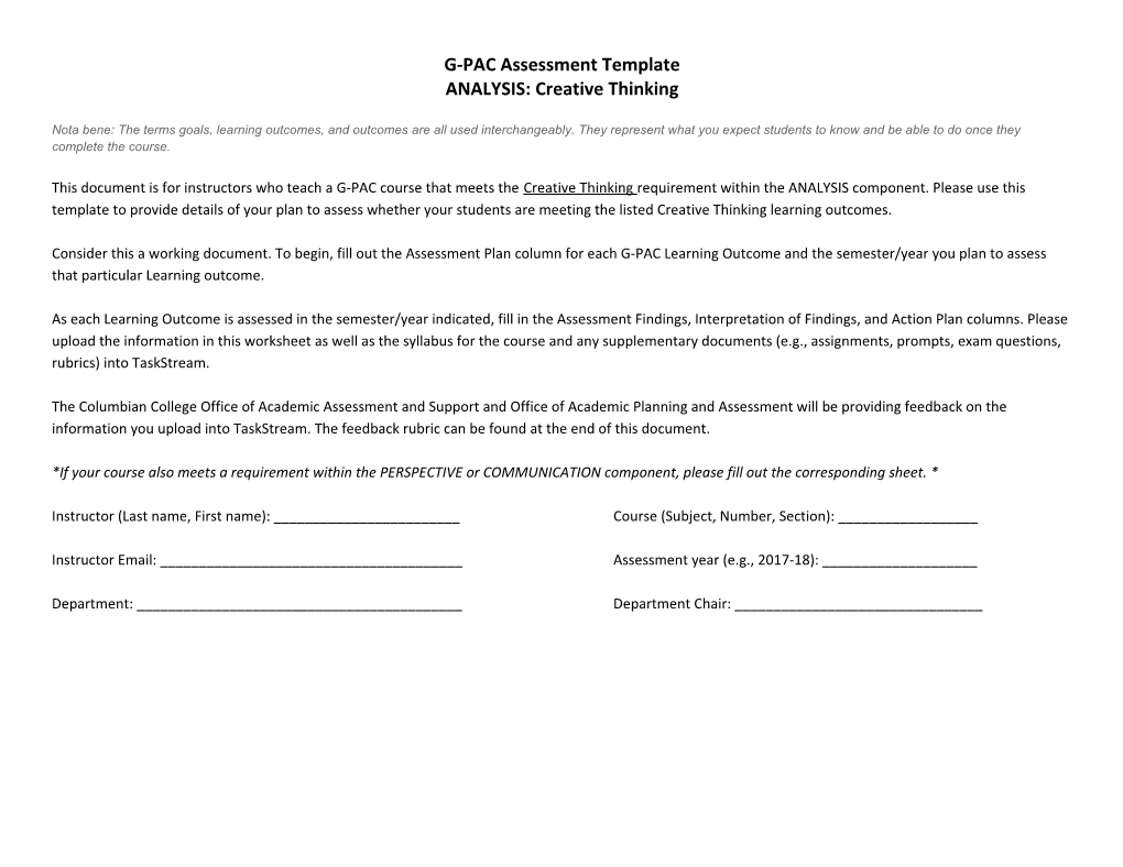 G-PAC Assessment Template