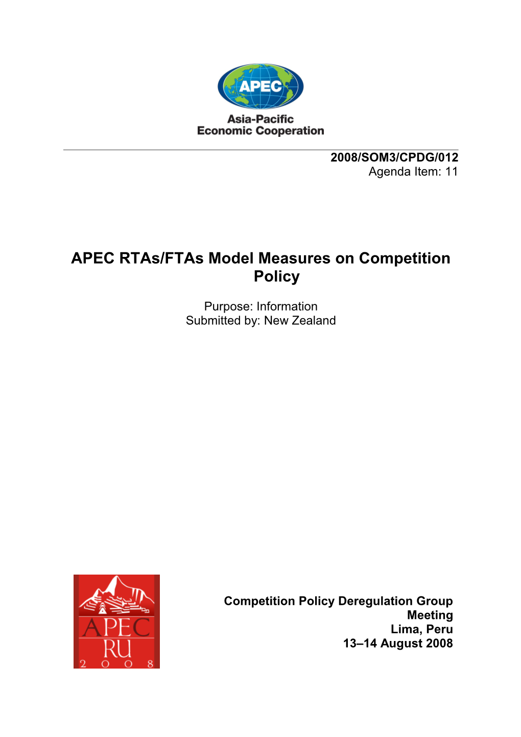 APEC Model Measures for Rtas/Ftas: Competition Policy