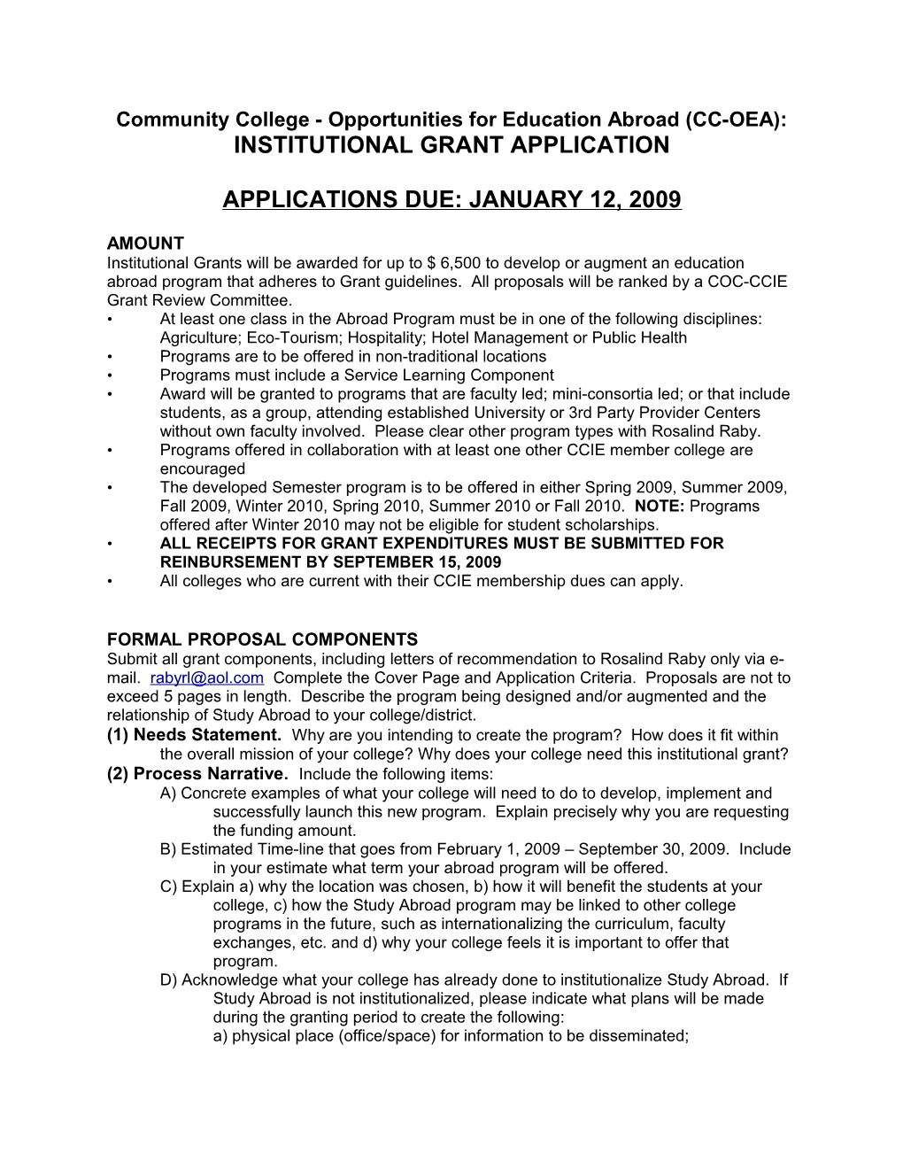 INSTITUTIONAL GRANT APPLICATION: Fall 2007