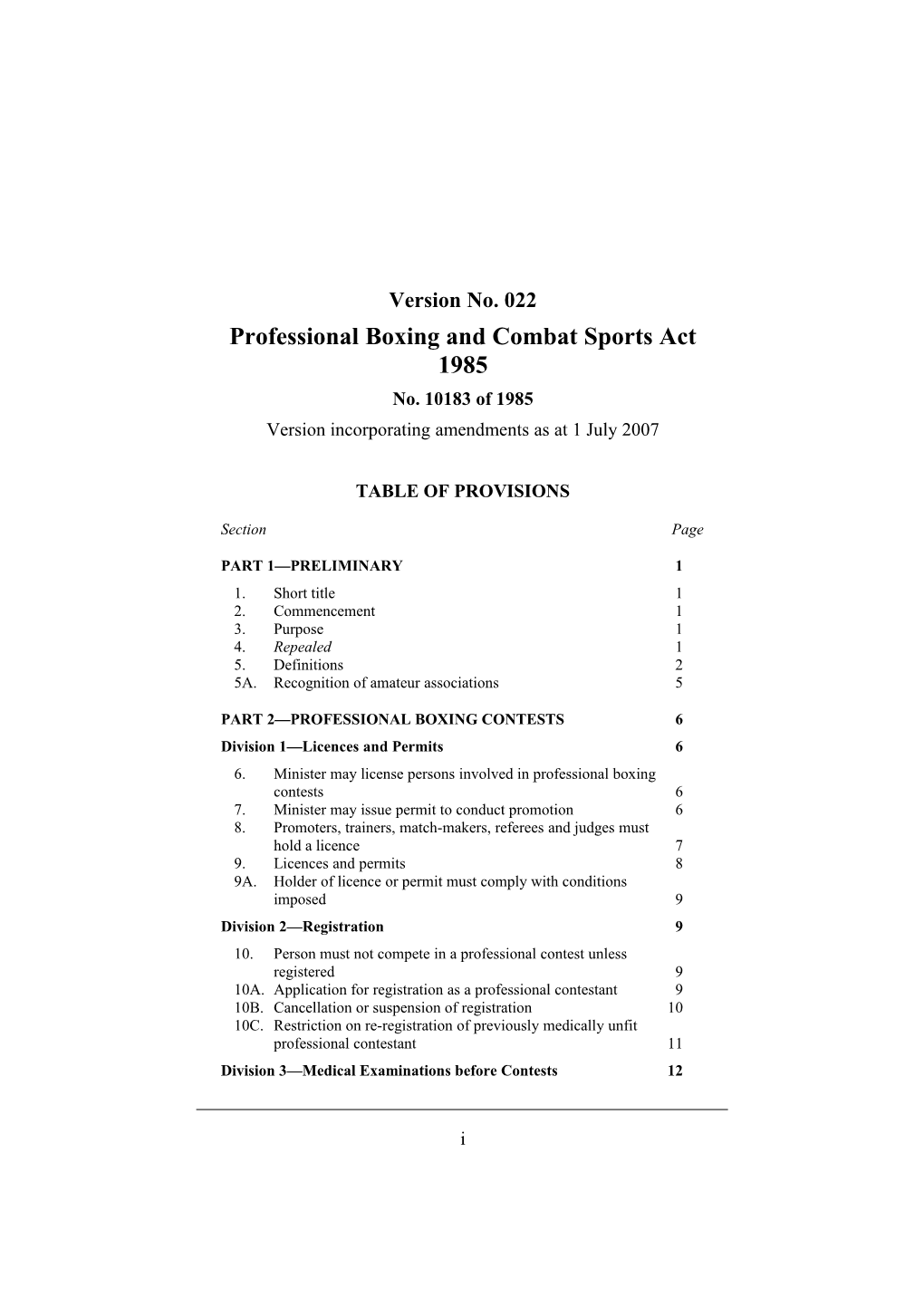 Professional Boxing and Combat Sports Act 1985