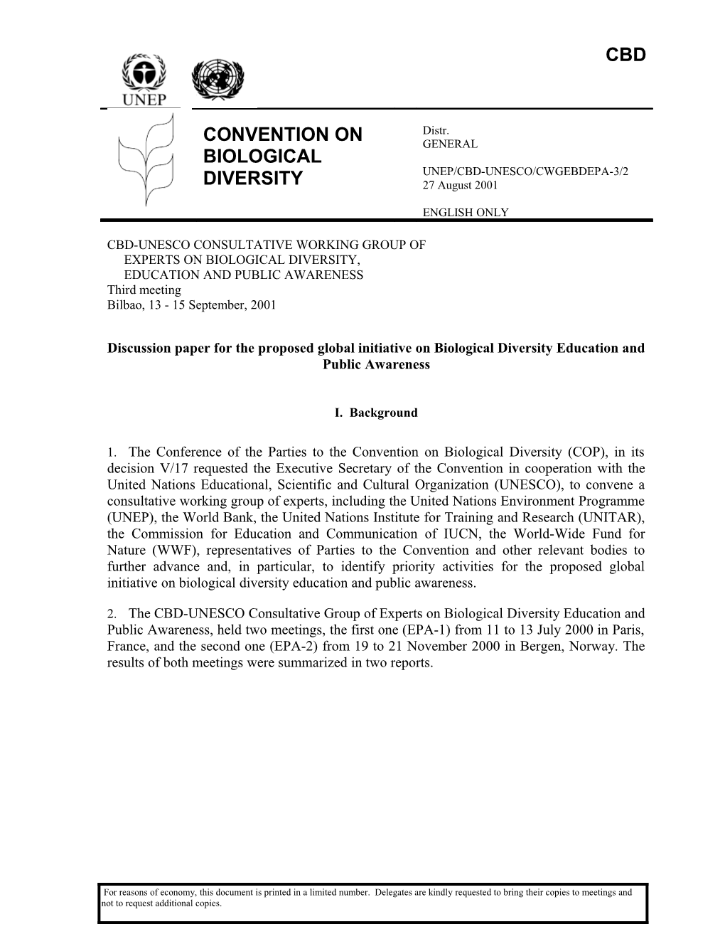 Cbd-Unesco Consultative Working Group of Experts On