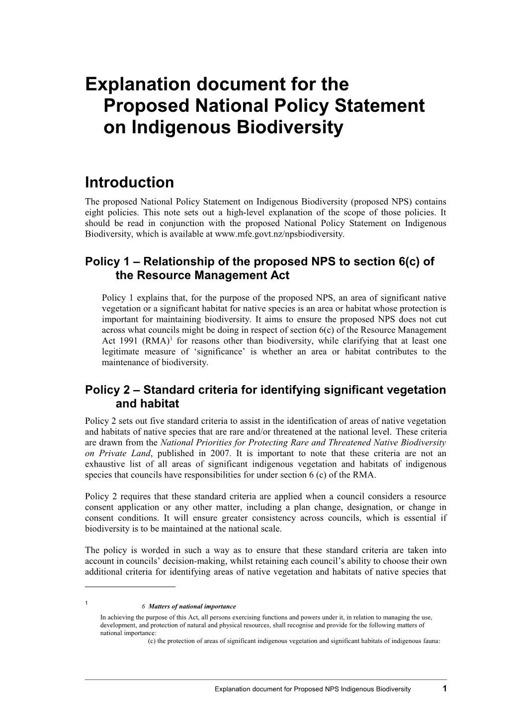 Explanation Document NPS Indigenous Biodiversity Final