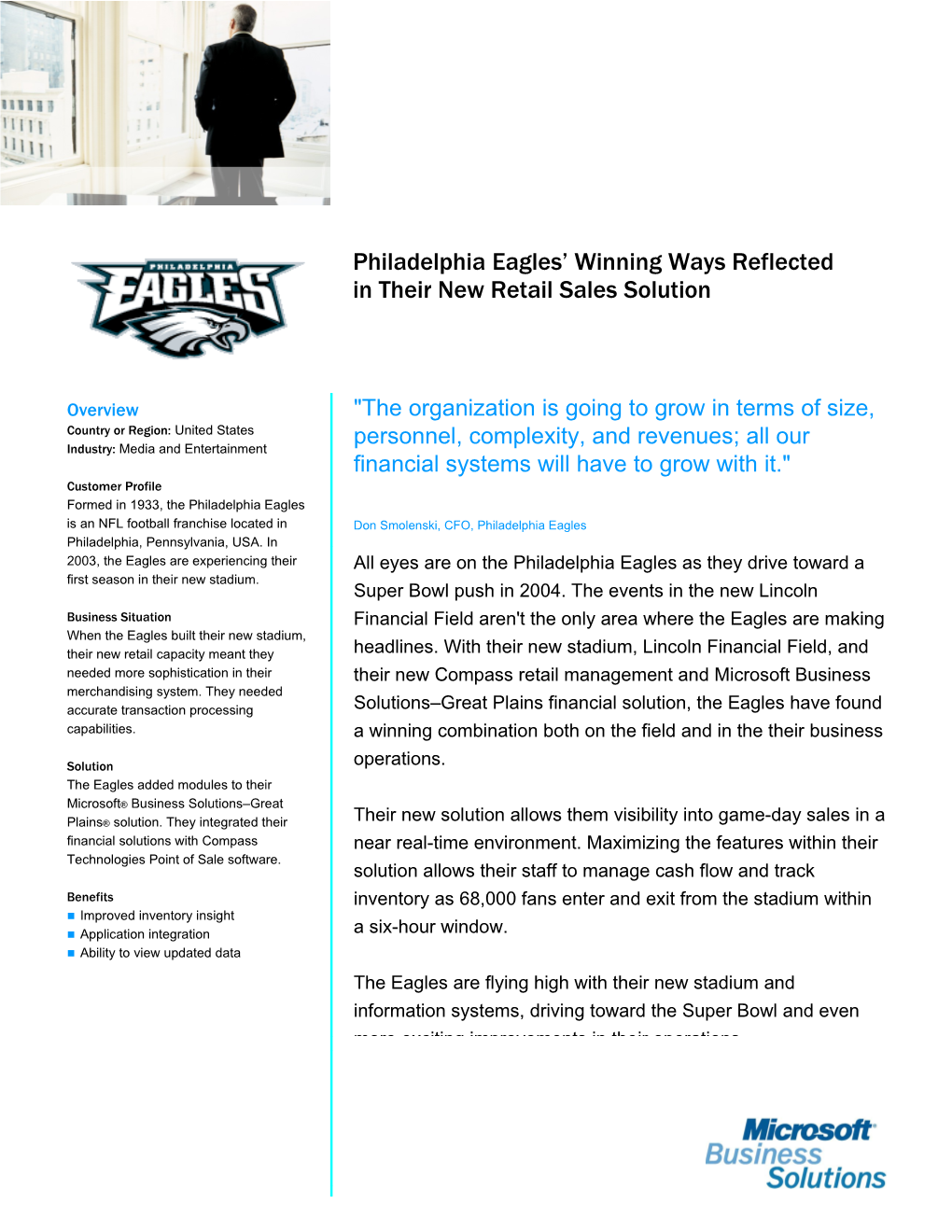 Philadelphia Eagles Winning Ways Reflected in Their New Retail Sales Solution