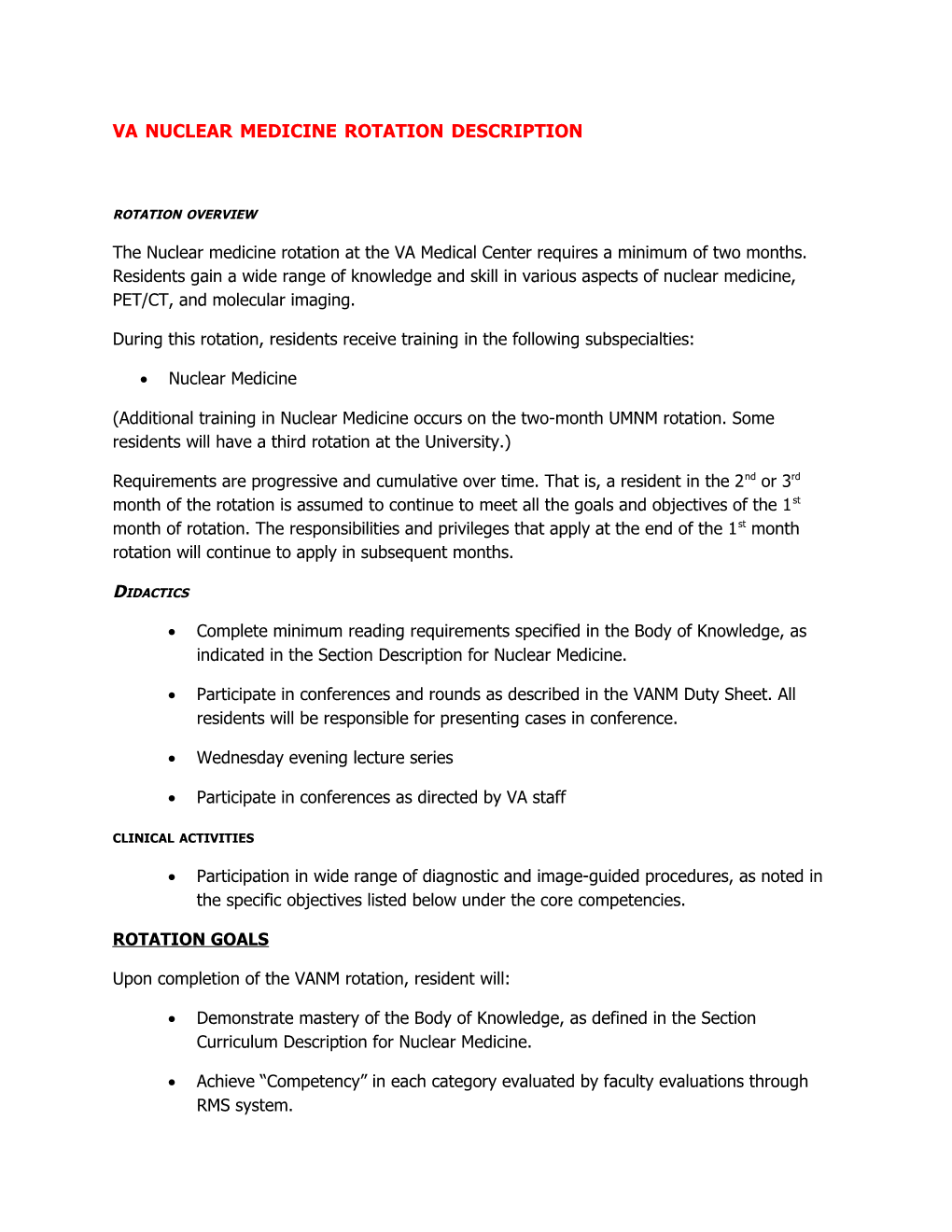 Va Nuclear Medicine Rotation Description