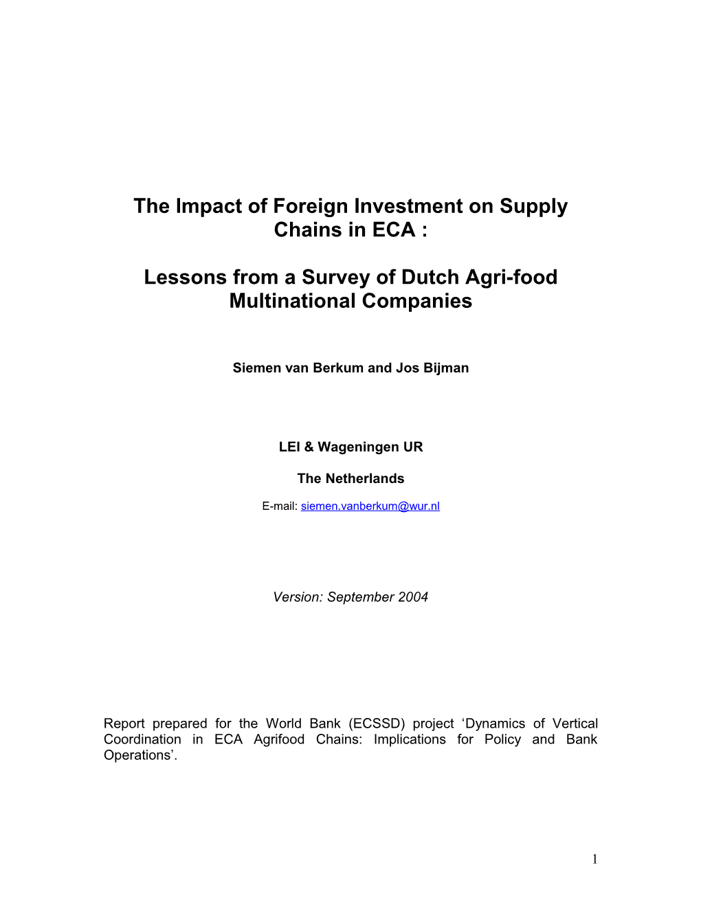 The Impact of Foreign Investment on Supply Chains in ECA