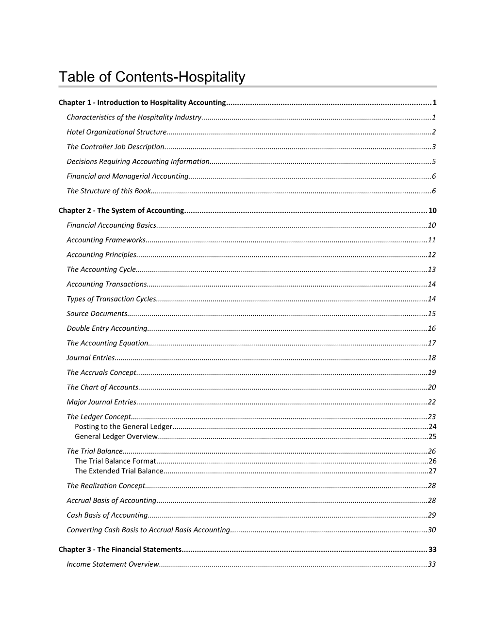 Chapter 1 - Introduction to Hospitality Accounting