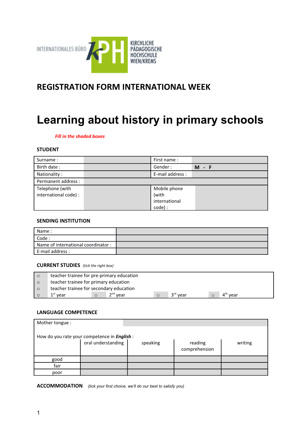 Registration Form International Week